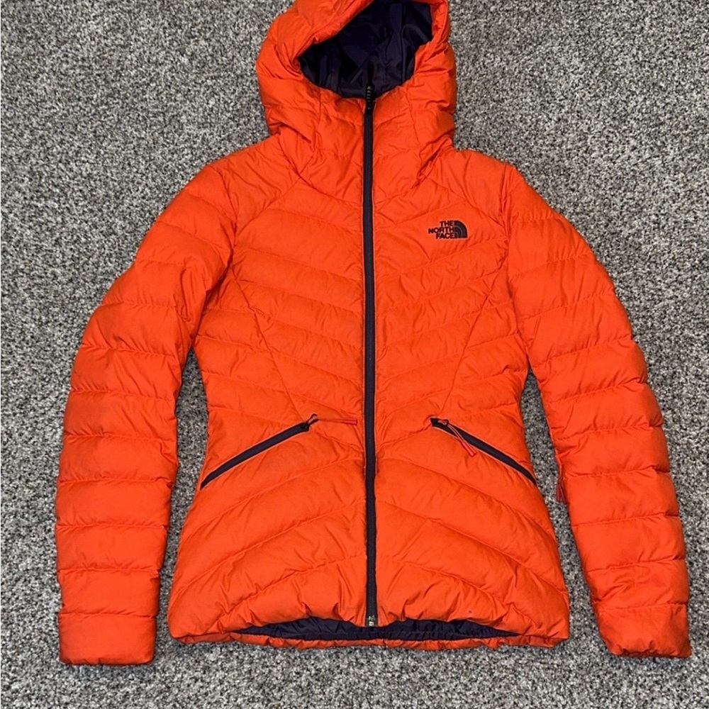 The North Face Women's Orange Down Puffy Jacket with Hood